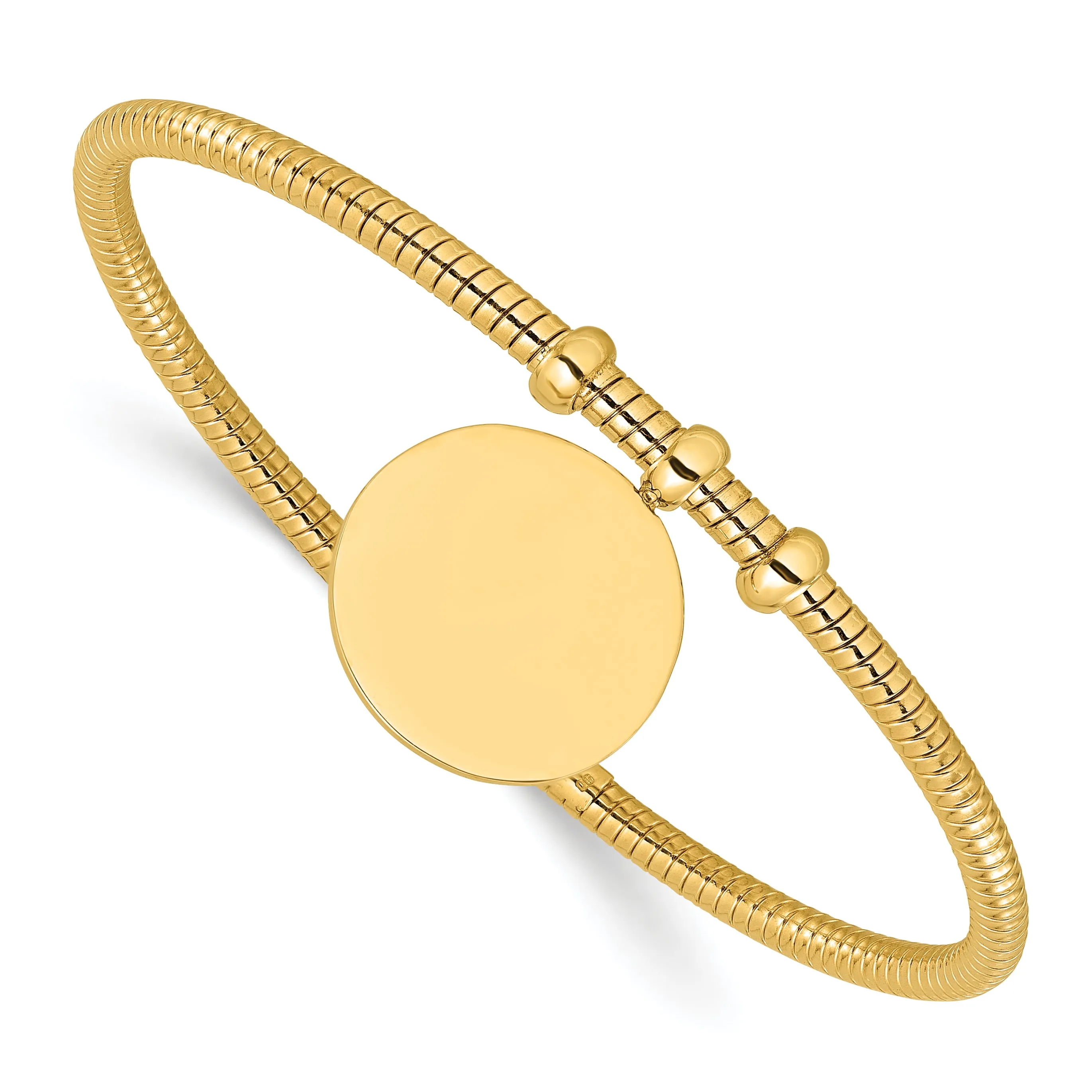 14K Polished and Textured Flexible Circle Dangle Bangle Bracelet