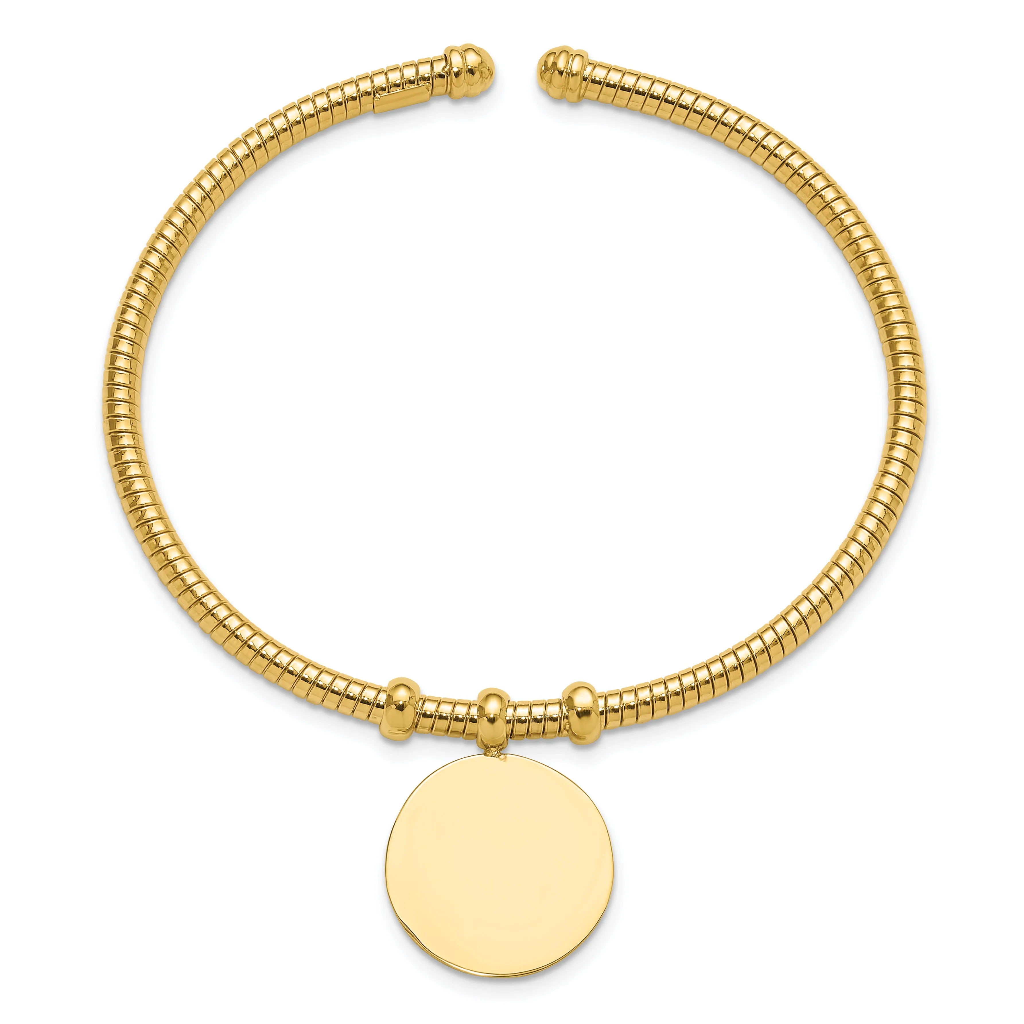 14K Polished and Textured Flexible Circle Dangle Bangle Bracelet