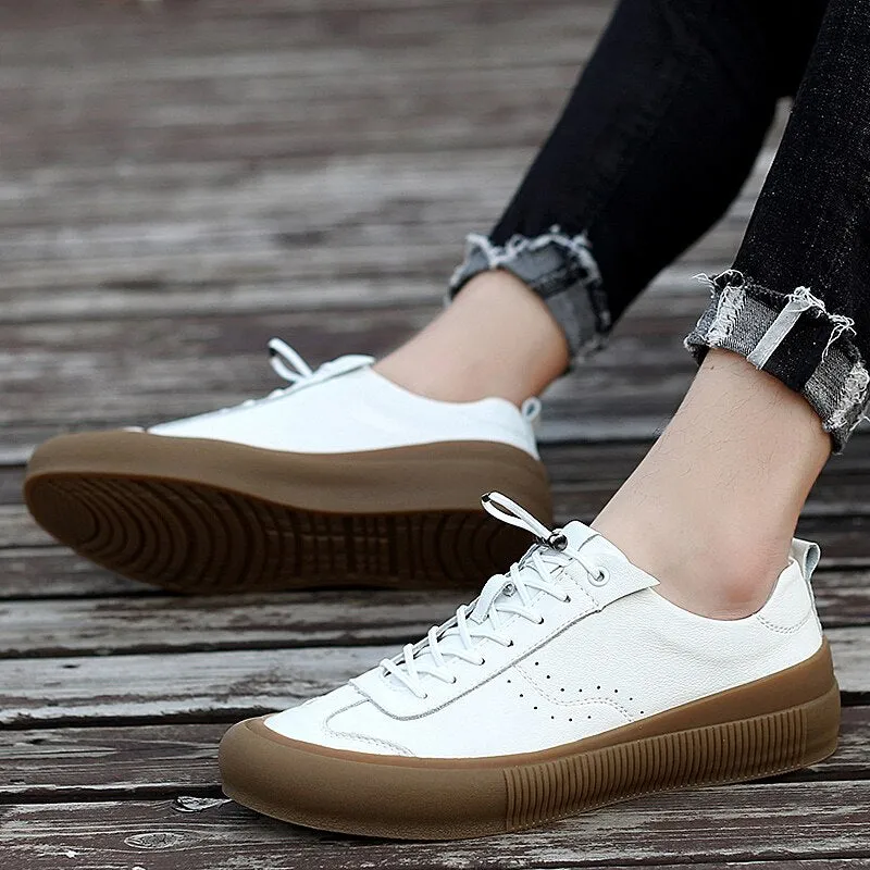 Advbridge Classic Men Black White Sneakers Soft Genuine Leather Men Shoes Lace-up Casual Flats Shoes All-match Minimalist Sneakers for Men