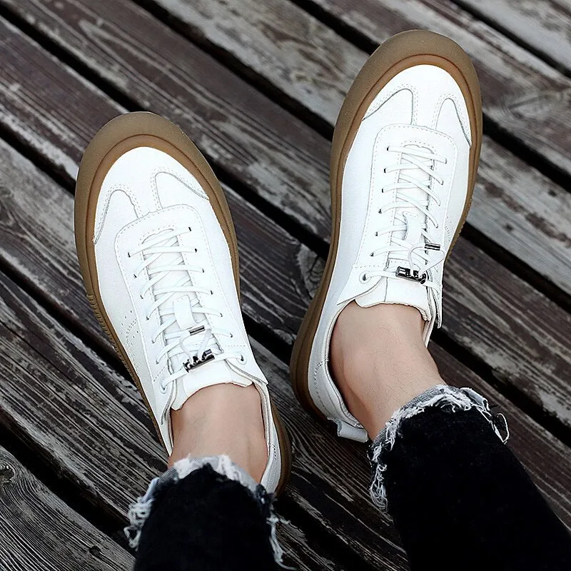Advbridge Classic Men Black White Sneakers Soft Genuine Leather Men Shoes Lace-up Casual Flats Shoes All-match Minimalist Sneakers for Men