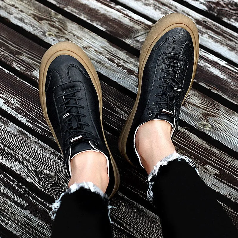 Advbridge Classic Men Black White Sneakers Soft Genuine Leather Men Shoes Lace-up Casual Flats Shoes All-match Minimalist Sneakers for Men