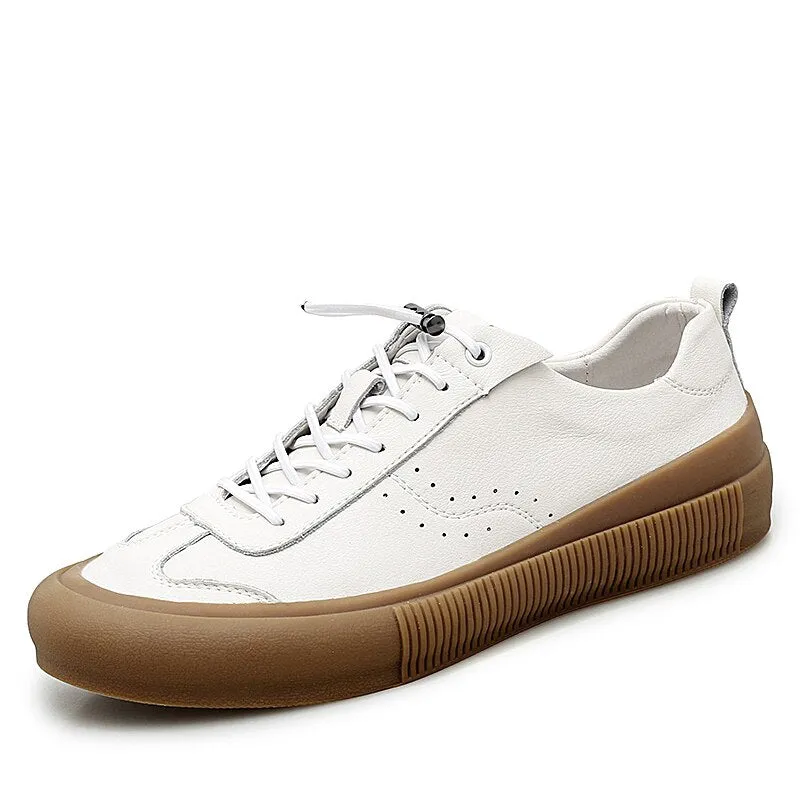 Advbridge Classic Men Black White Sneakers Soft Genuine Leather Men Shoes Lace-up Casual Flats Shoes All-match Minimalist Sneakers for Men