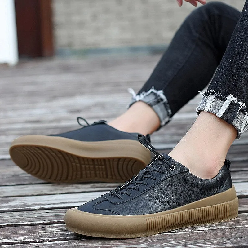 Advbridge Classic Men Black White Sneakers Soft Genuine Leather Men Shoes Lace-up Casual Flats Shoes All-match Minimalist Sneakers for Men