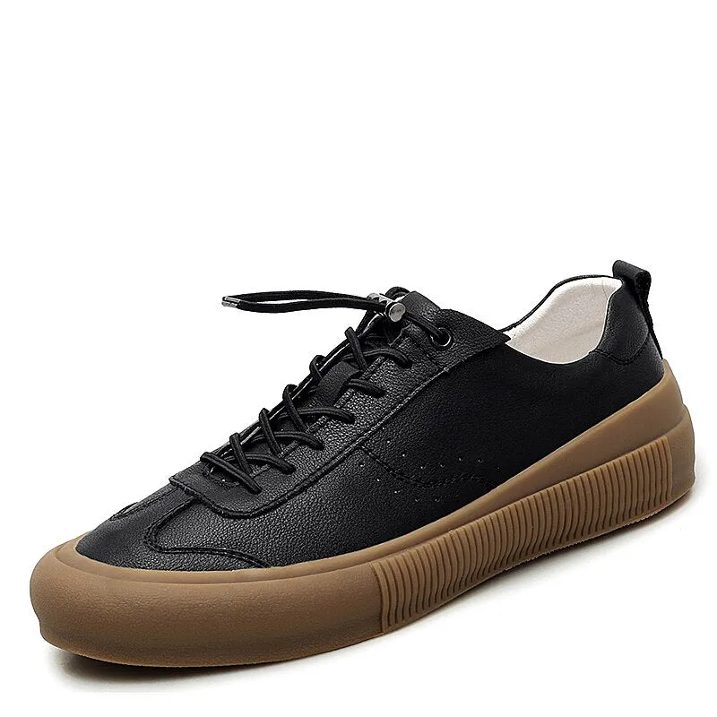 Advbridge Classic Men Black White Sneakers Soft Genuine Leather Men Shoes Lace-up Casual Flats Shoes All-match Minimalist Sneakers for Men