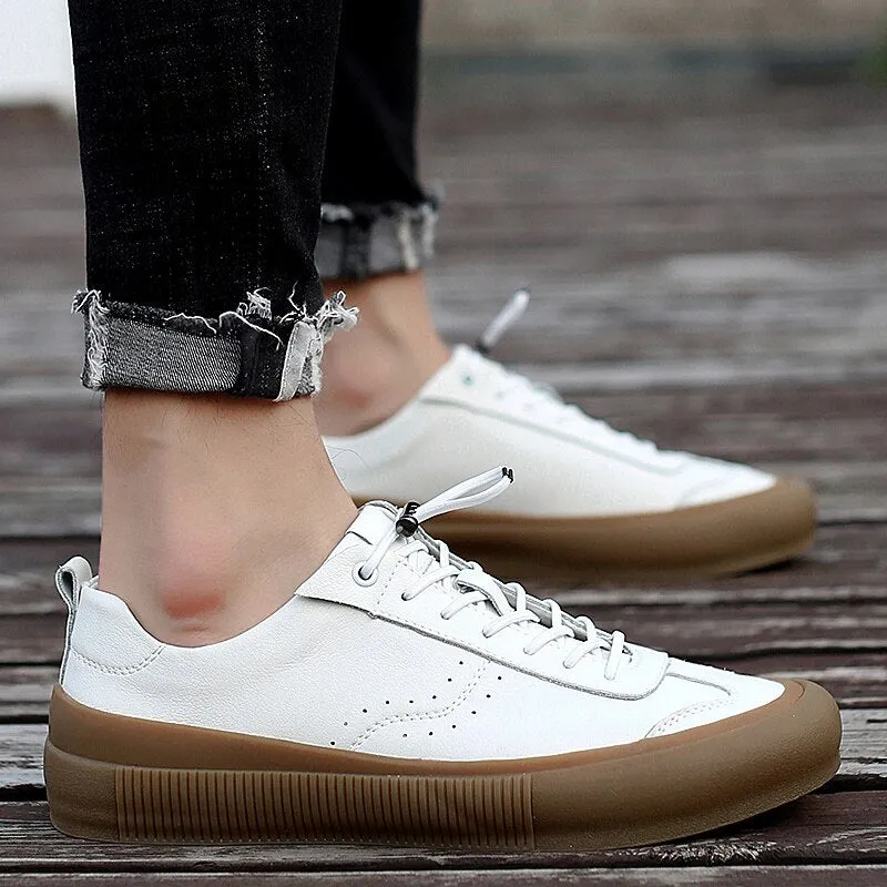 Advbridge Classic Men Black White Sneakers Soft Genuine Leather Men Shoes Lace-up Casual Flats Shoes All-match Minimalist Sneakers for Men