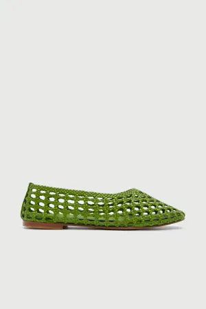 Ava Ballet Flats in Woven Green Leather