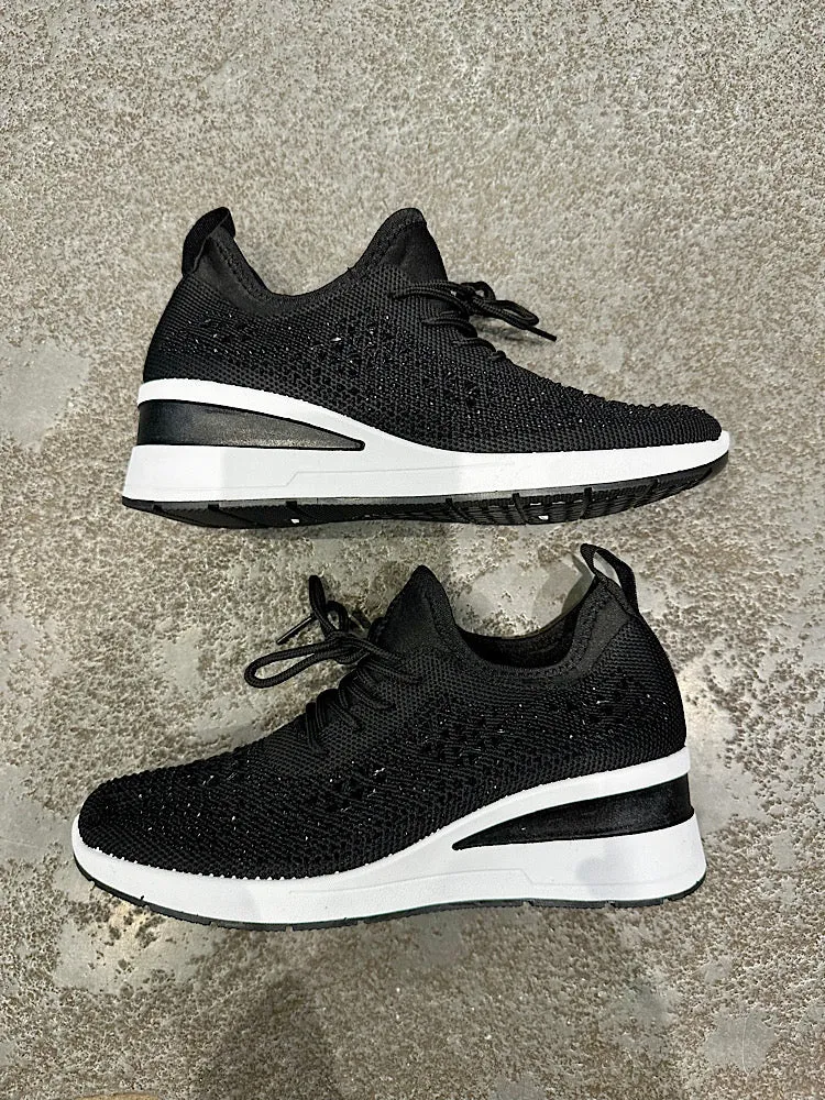 Black Embellished Wedge Trainer
