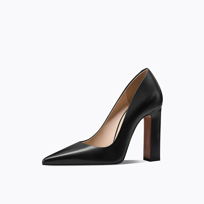 Fabfei square thick heels pointed toe white  retro wedding work  pumps - Iadora