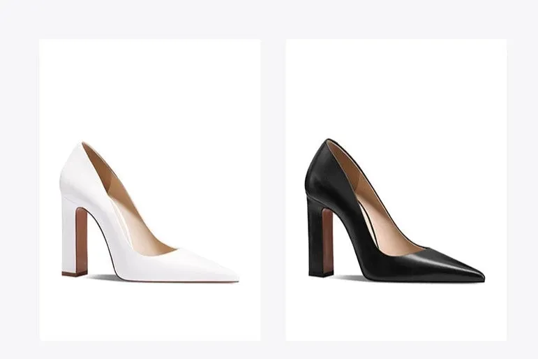 Fabfei square thick heels pointed toe white  retro wedding work  pumps - Iadora