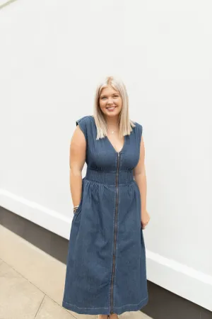 Gabriella Denim Lula Sleeveless Smocked Midi Dress