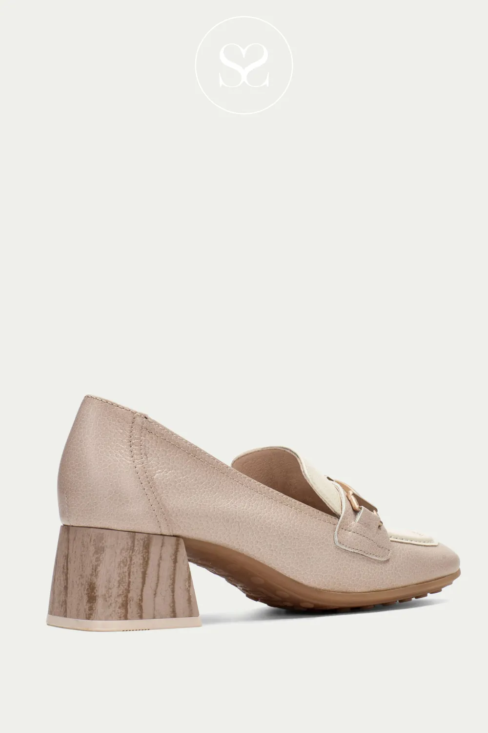 HISPANITAS HV253951 TAUPE LEATHER BLOCK HEEL LOAFERS