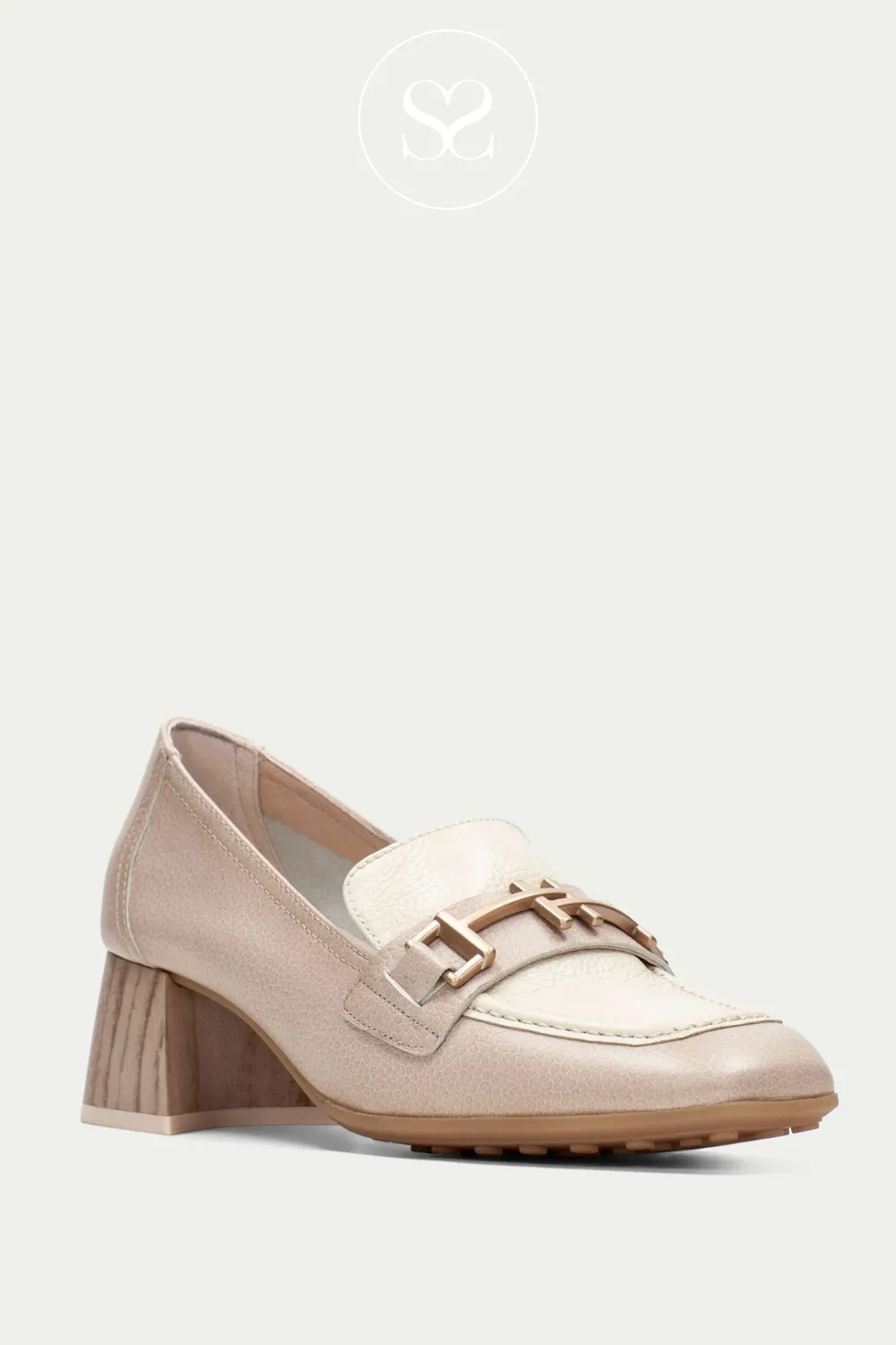 HISPANITAS HV253951 TAUPE LEATHER BLOCK HEEL LOAFERS