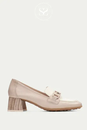 HISPANITAS HV253951 TAUPE LEATHER BLOCK HEEL LOAFERS