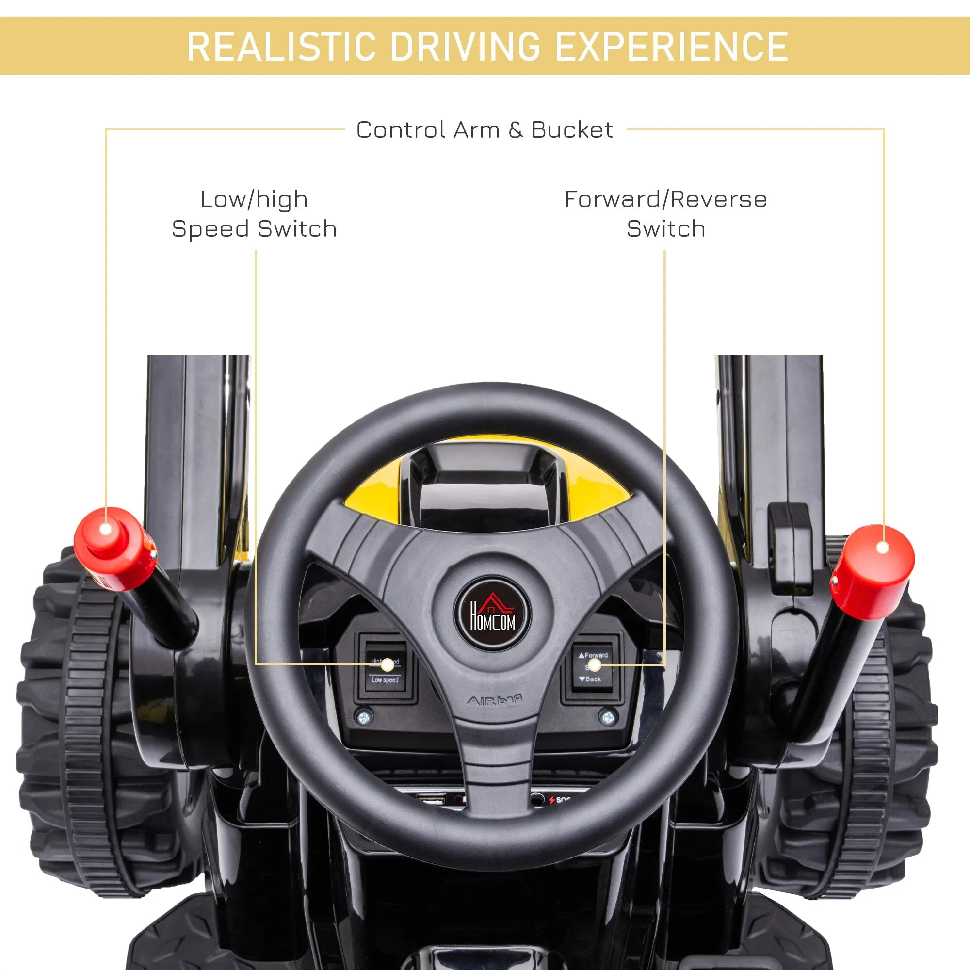 Kids Electric Ride On Excavator Digger 6v - Yellow