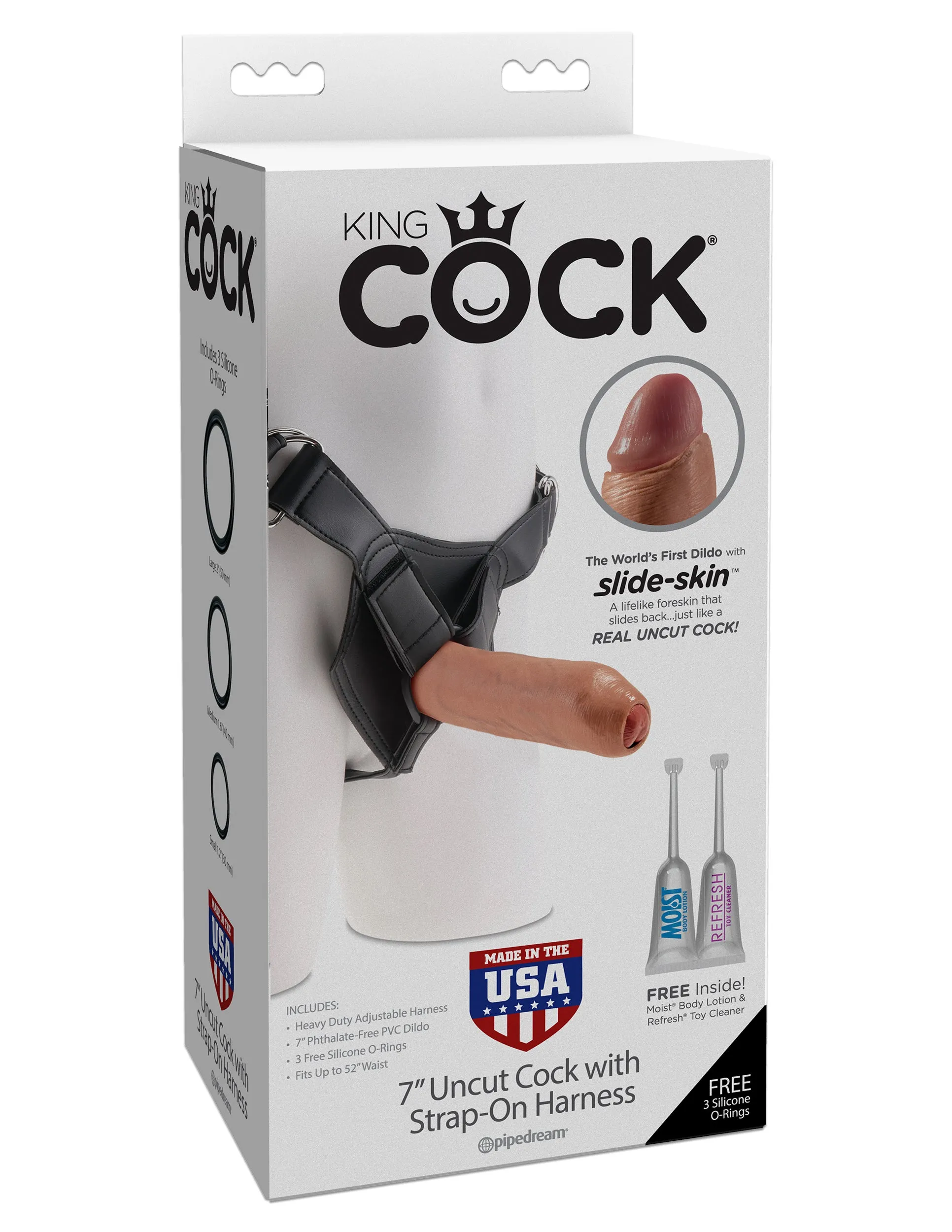 King Cock Strap-On Harness  w/ 7" Uncut Cock