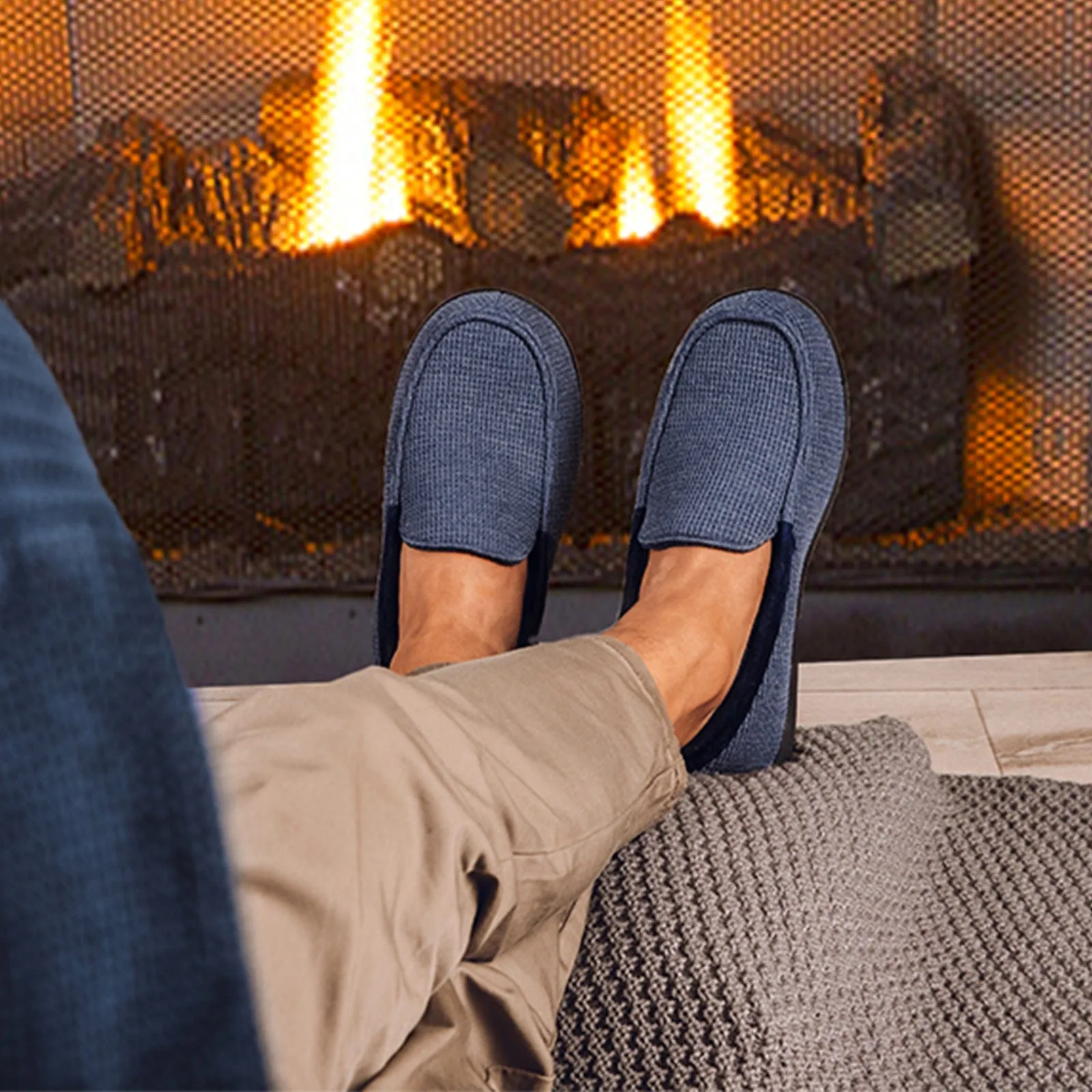 Men's Waffle Knit Moccasin Slippers