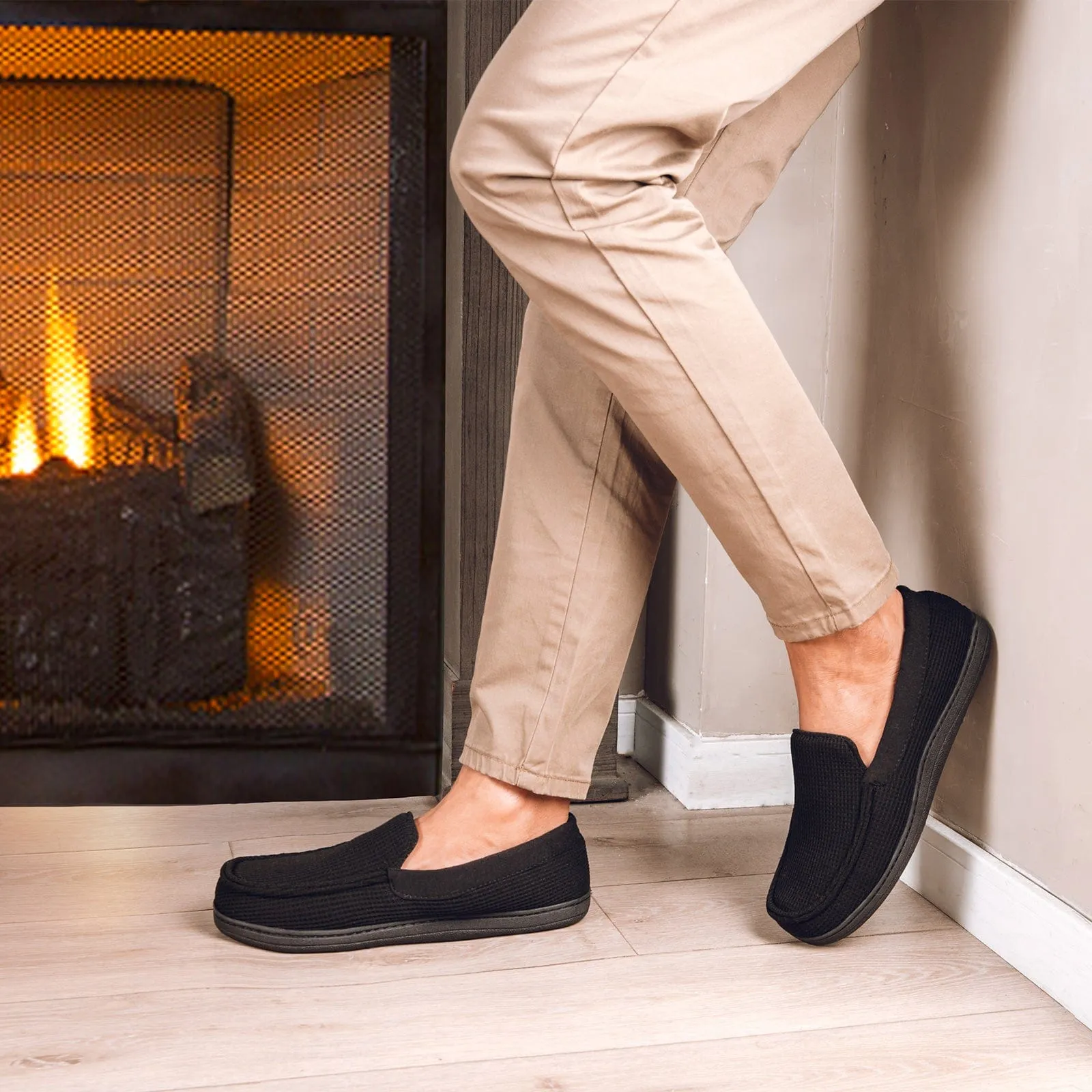 Men's Waffle Knit Moccasin Slippers