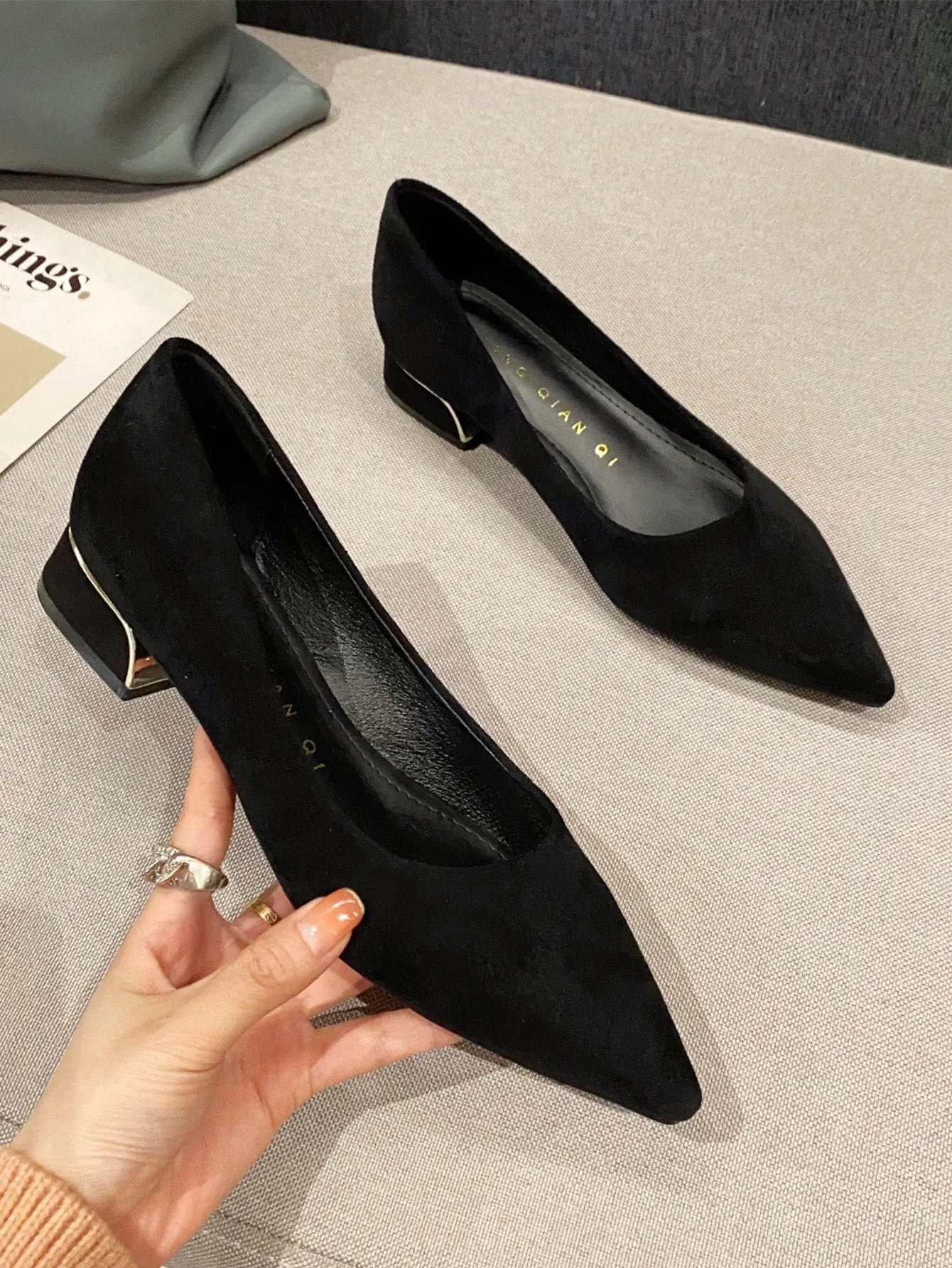 Minimalist Point Toe Suedette Flats