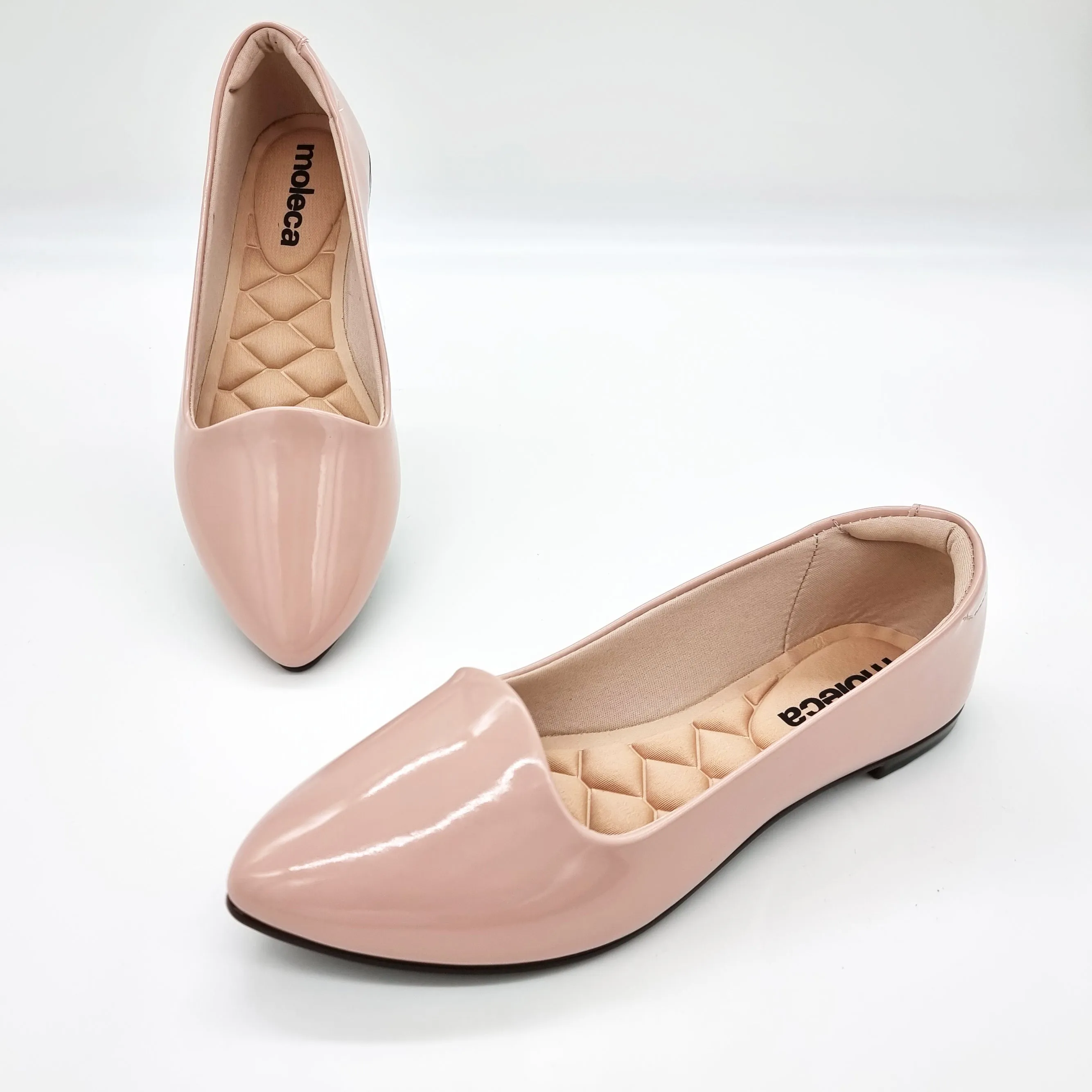 Moleca 5635-816 Pointy Toe Loafer Flat in Pastel Pink Patent