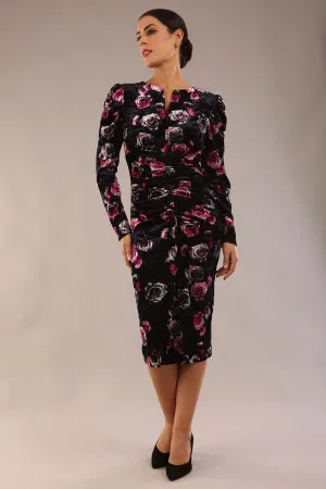 (PRE-ORDER) Gardenia Floral Velvet Ruched Front and Back Dress