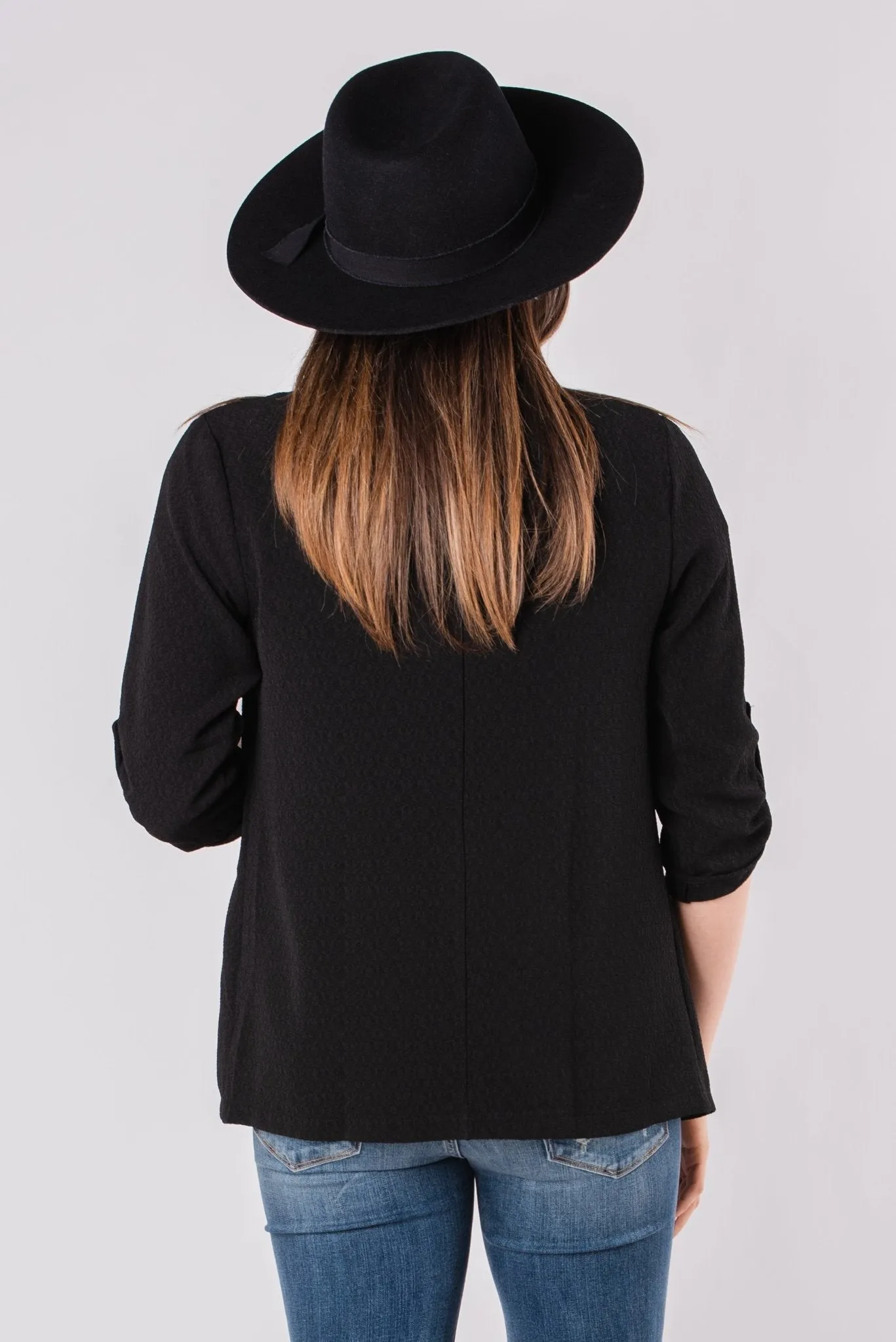 Quarter sleeve solid blazer black
