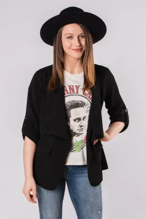 Quarter sleeve solid blazer black