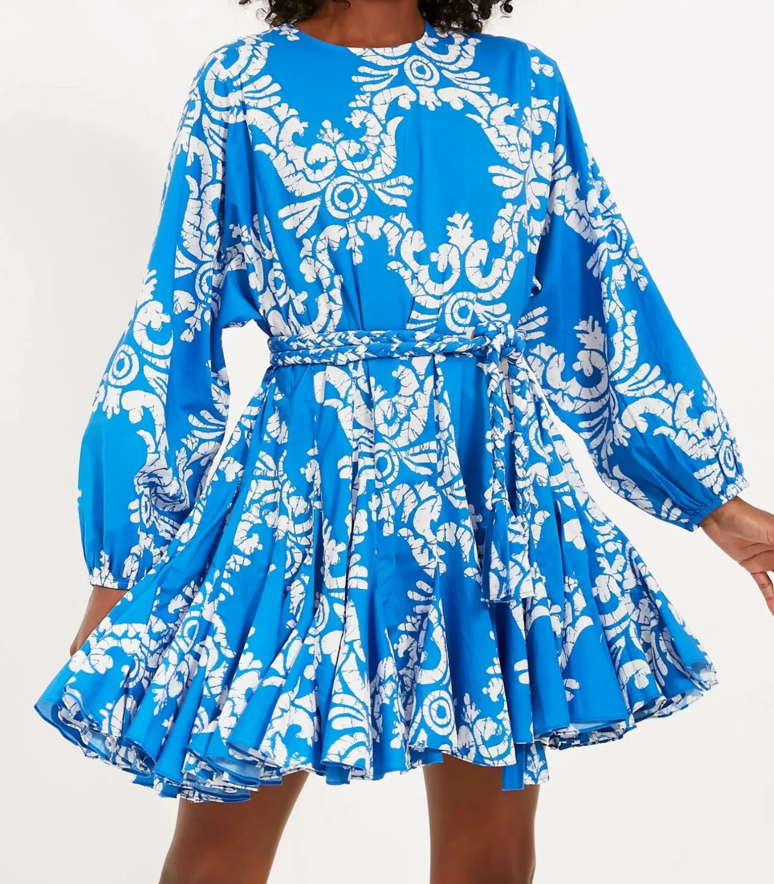 Rhode Blue Ella Dress with braided belt - Batik Grid UK S