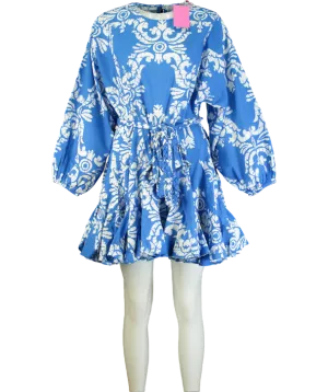 Rhode Blue Ella Dress with braided belt - Batik Grid UK S