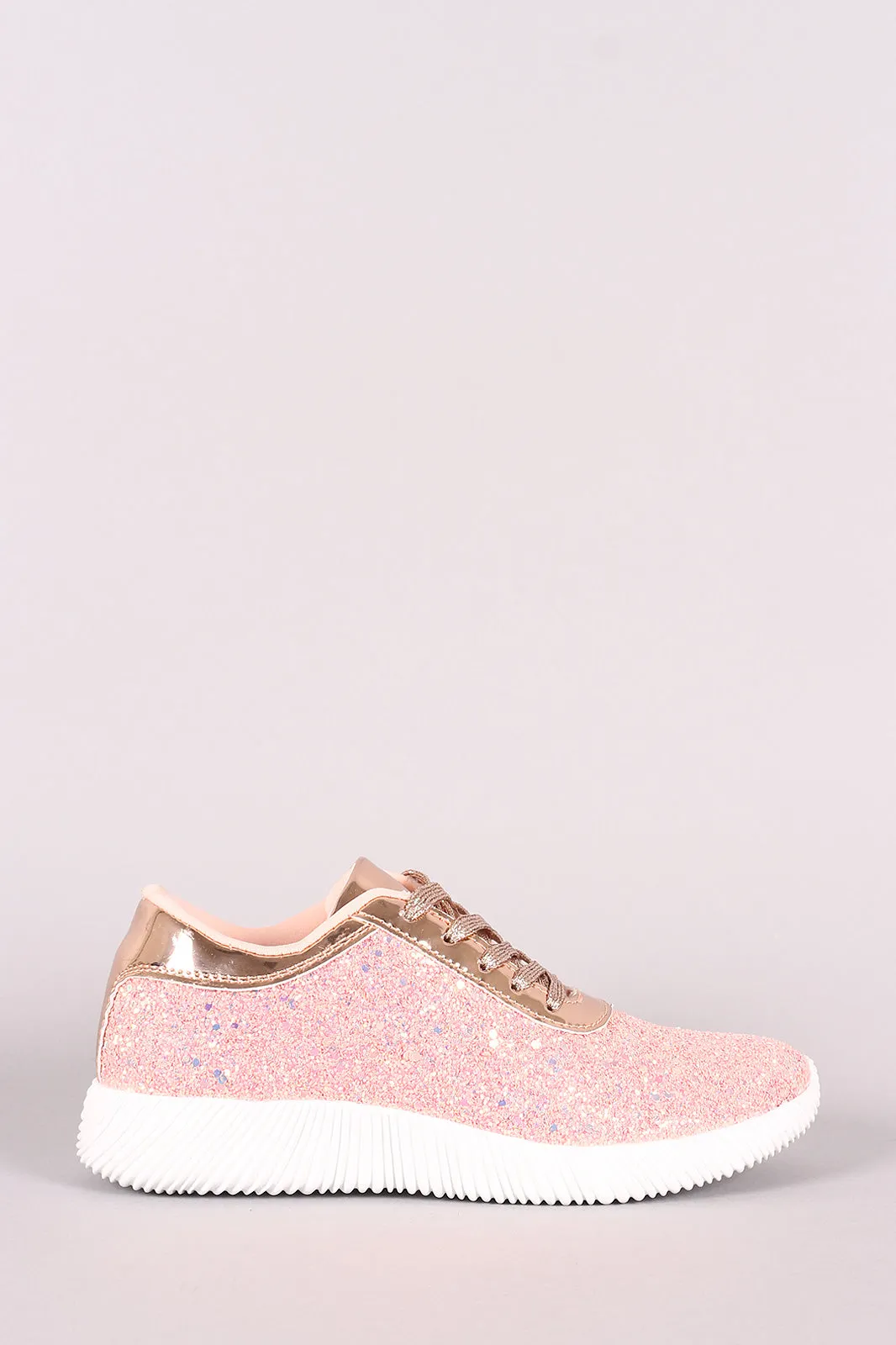 Ridge Sole Glitter Lace Up Sneakers