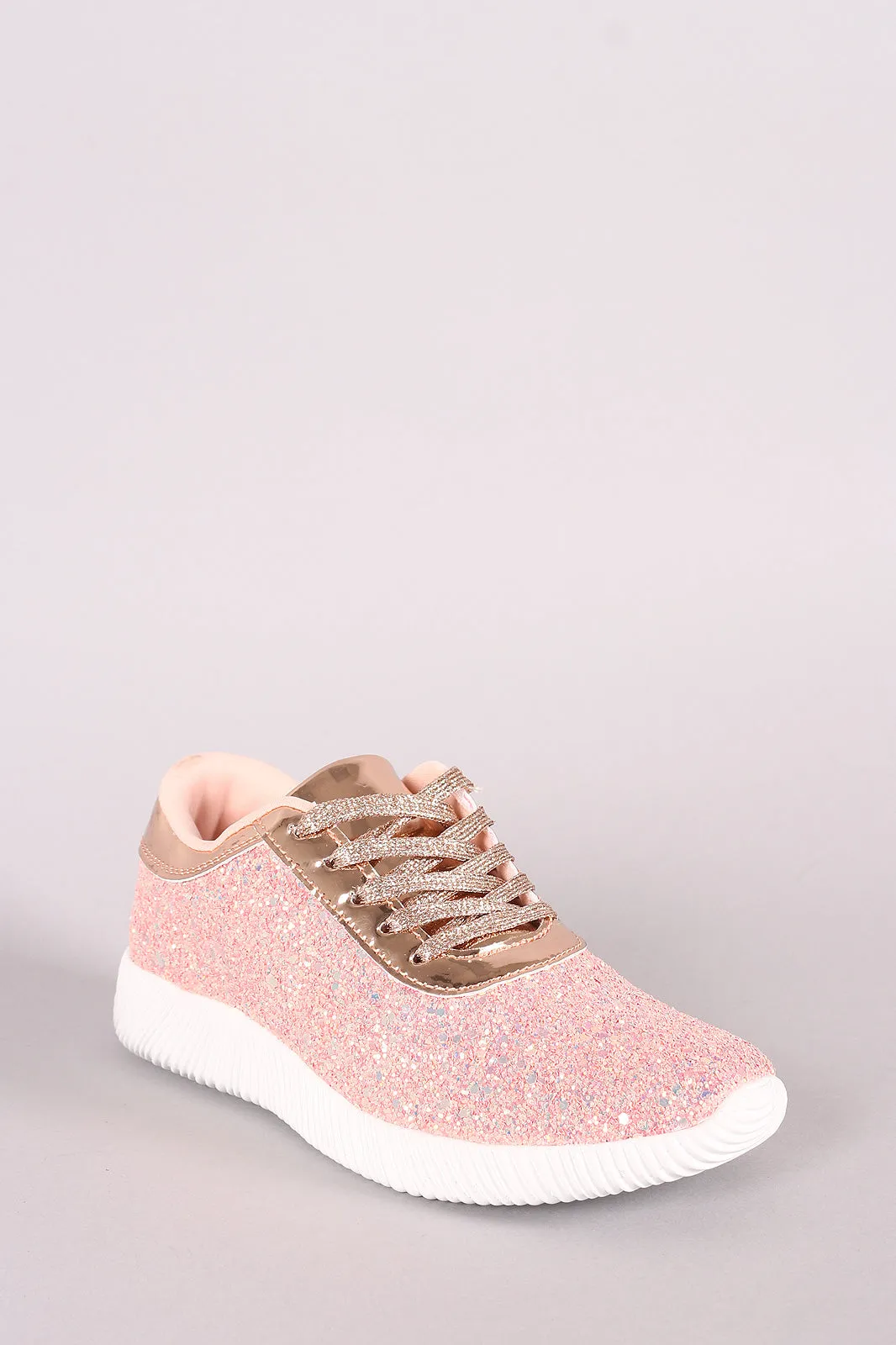 Ridge Sole Glitter Lace Up Sneakers