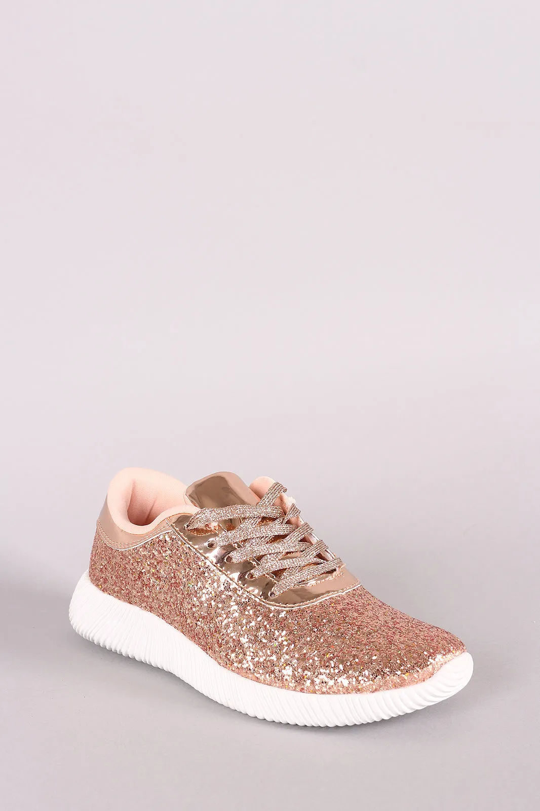 Ridge Sole Glitter Lace Up Sneakers