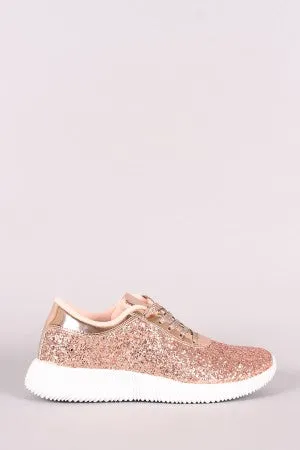 Ridge Sole Glitter Lace Up Sneakers