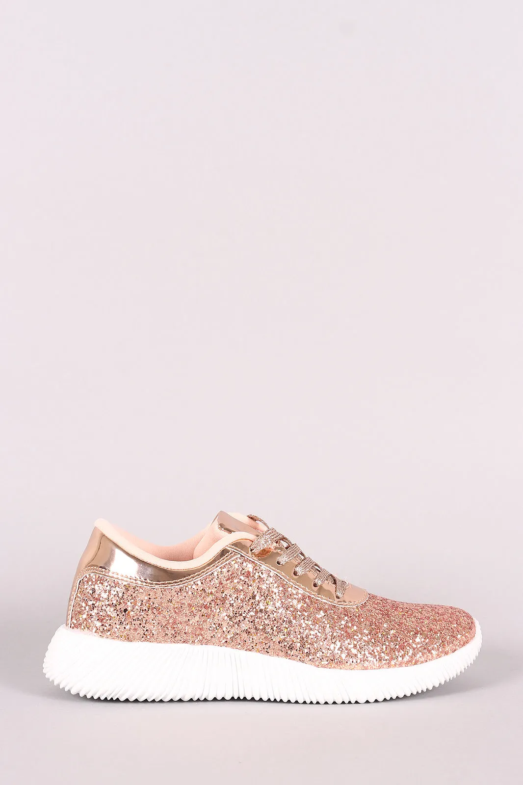 Ridge Sole Glitter Lace Up Sneakers