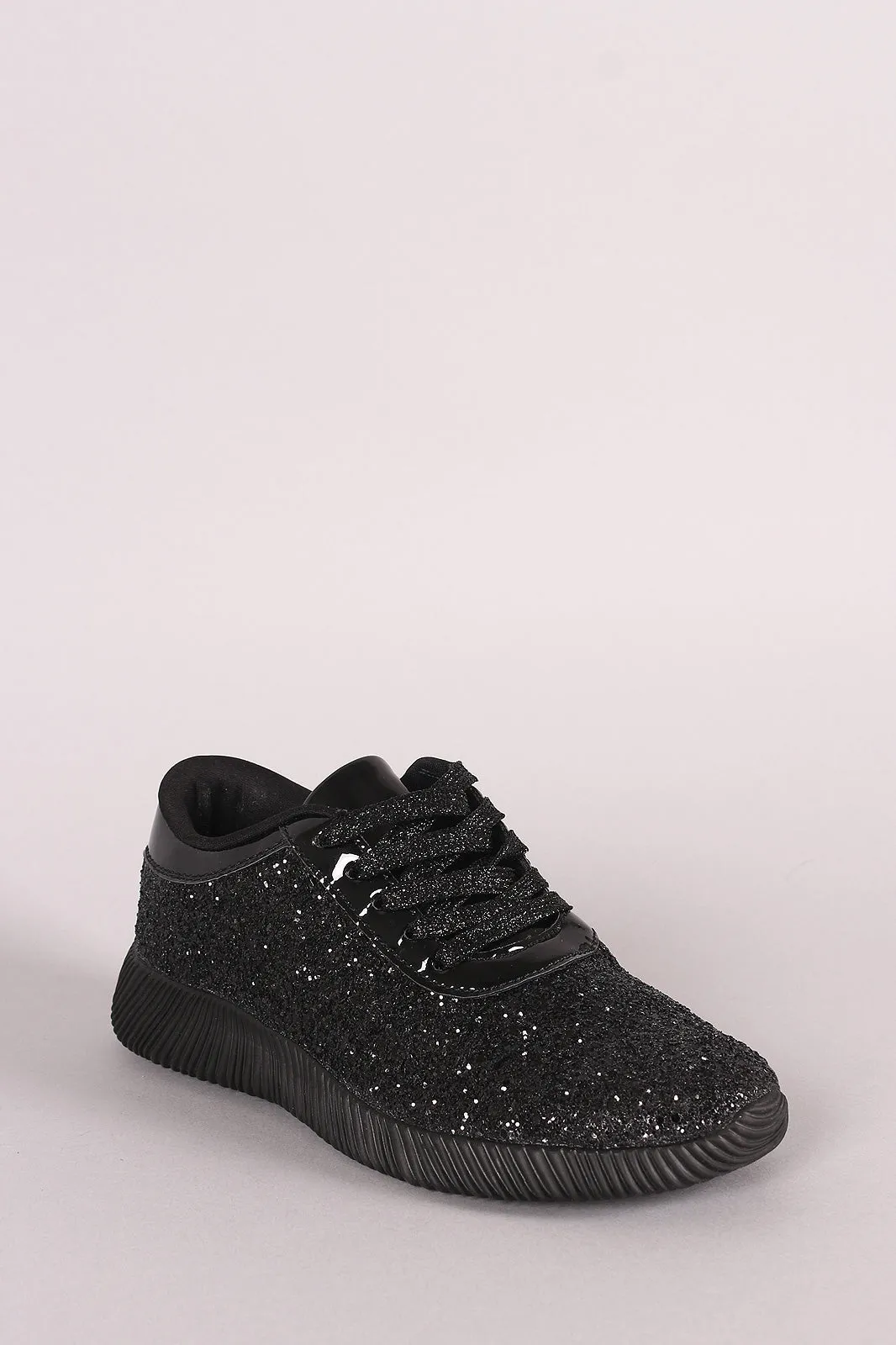 Ridge Sole Glitter Lace Up Sneakers