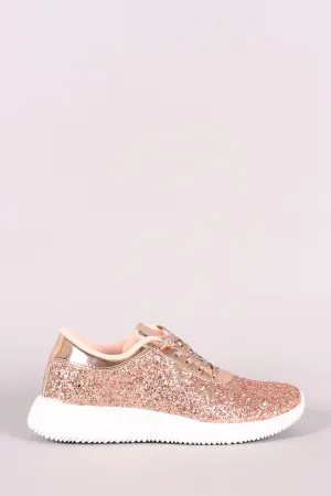 Ridge Sole Glitter Lace Up Sneakers