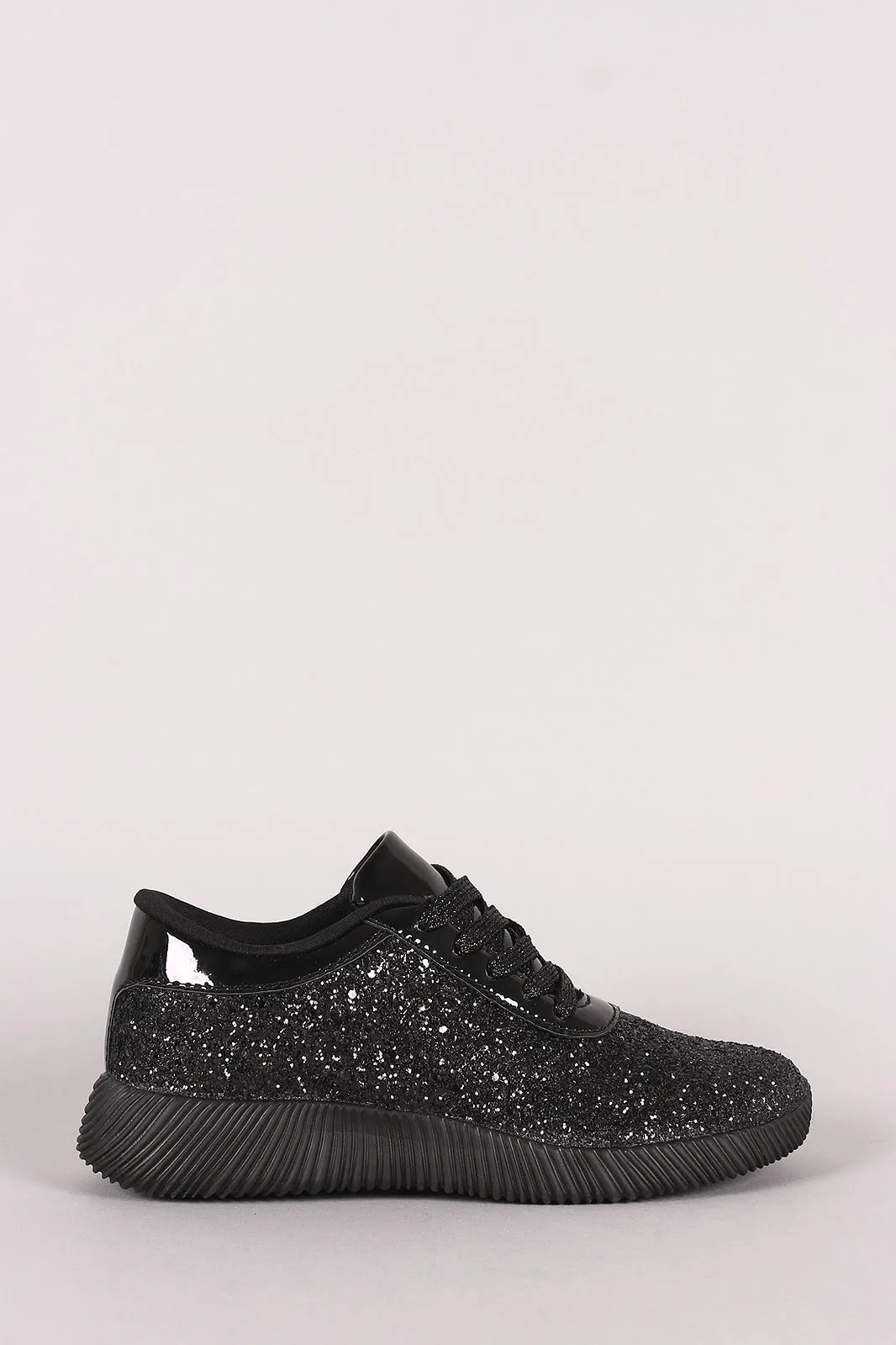 Ridge Sole Glitter Lace Up Sneakers