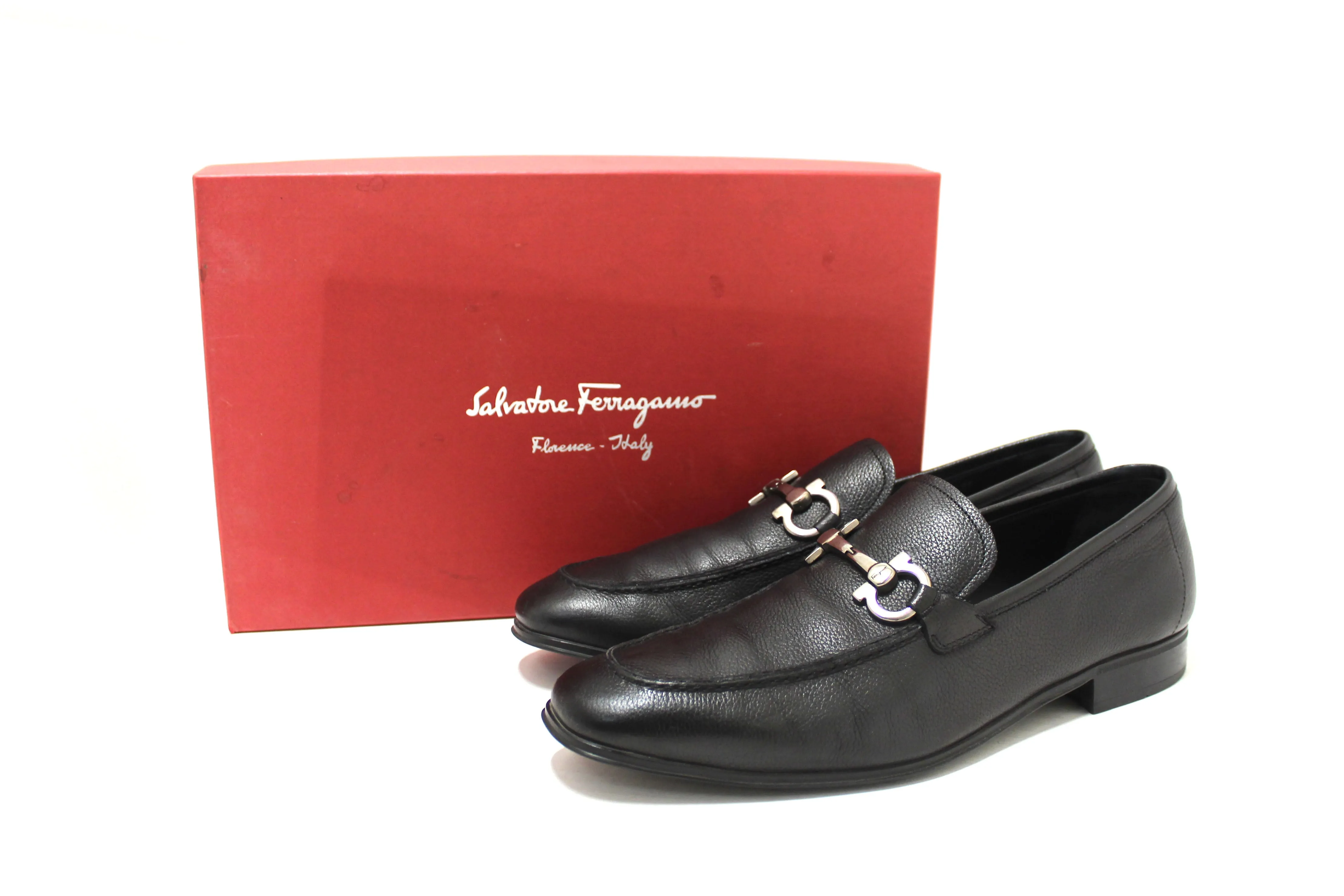 Salvatore Ferragamo Men's Black Flori Calf Leather Loafer Dress Shoes size 8