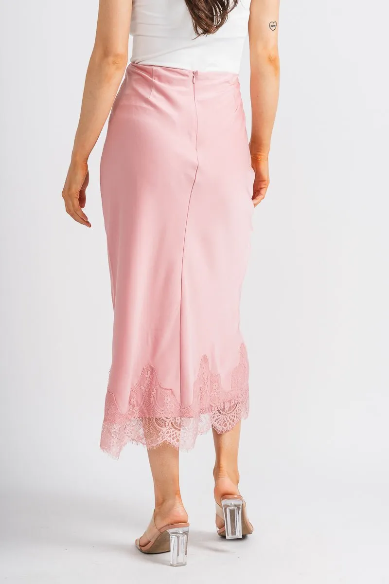 Satin lace midi skirt blush