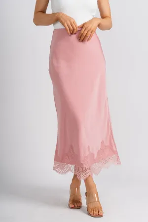 Satin lace midi skirt blush