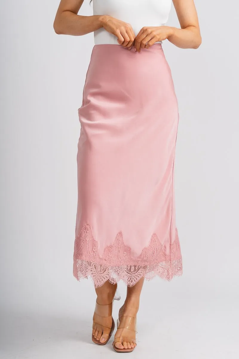 Satin lace midi skirt blush