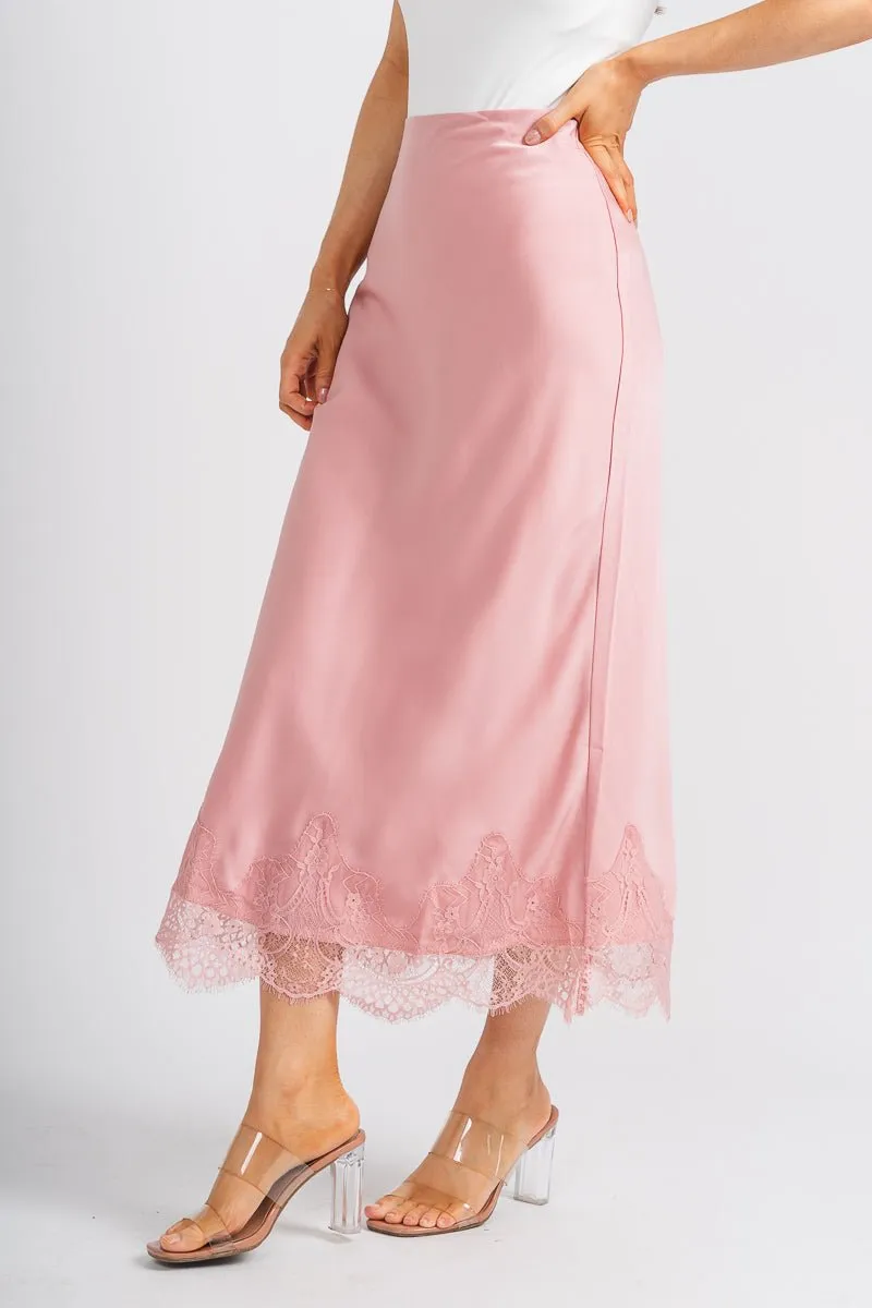 Satin lace midi skirt blush