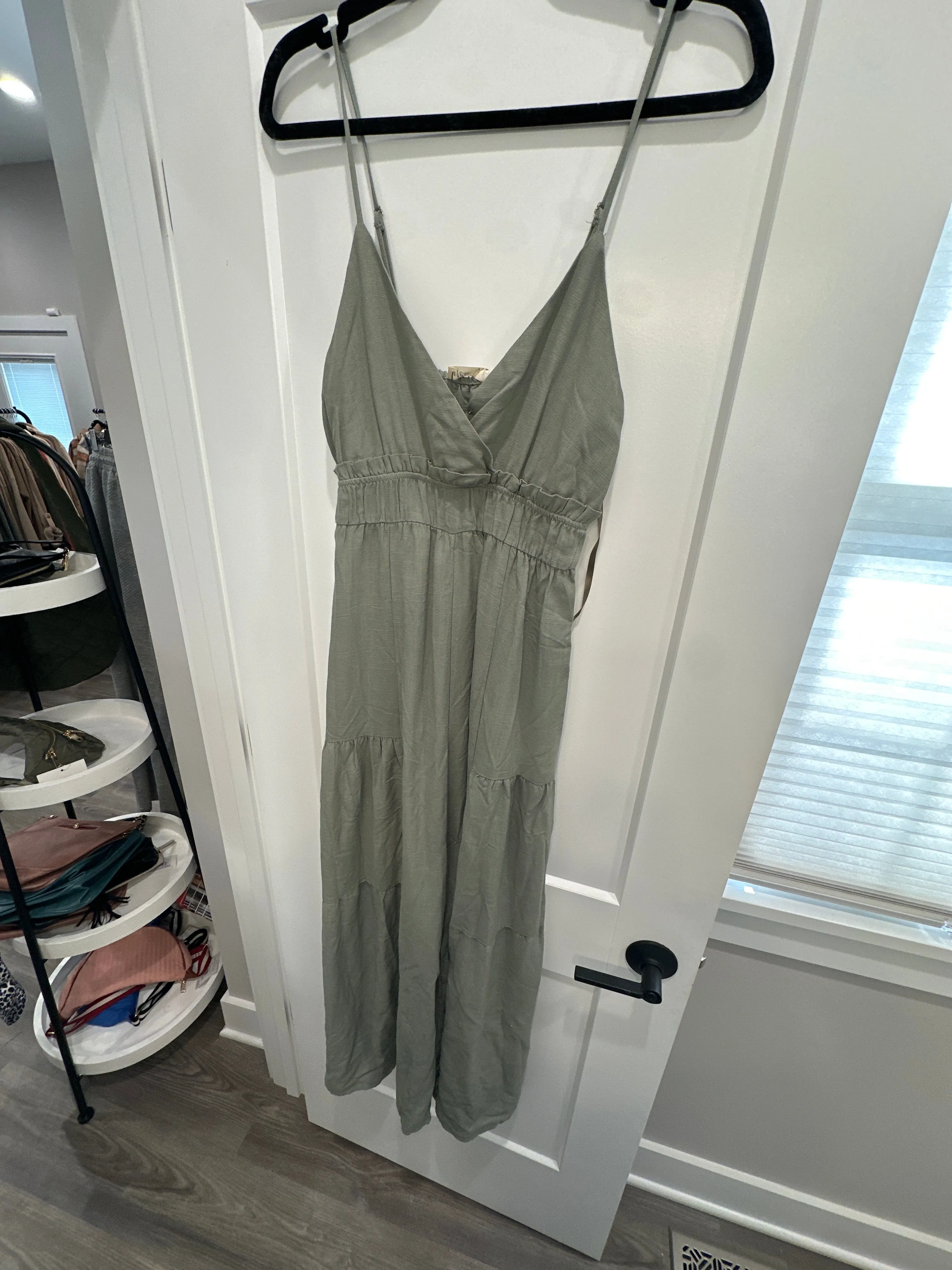 Solid Woven Wide Leg Jumpsuit in Sage