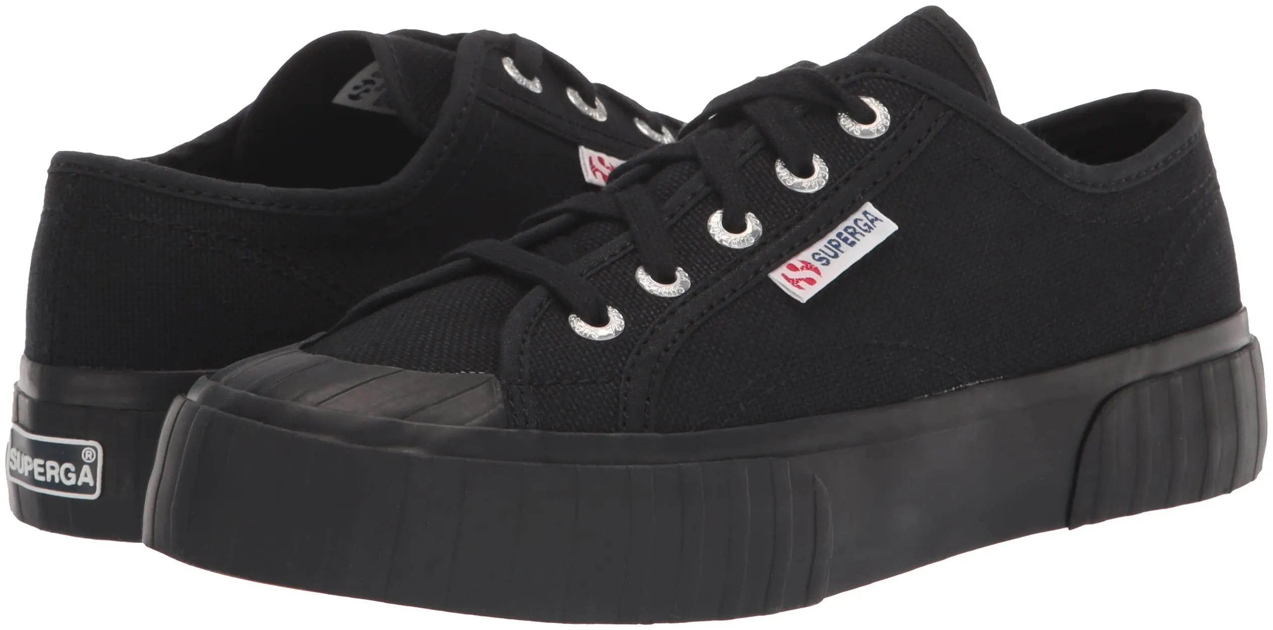 Superga 2630 Cotu All Black Lace Up Rounded Toe Tennis Shoe Signature Sneaker