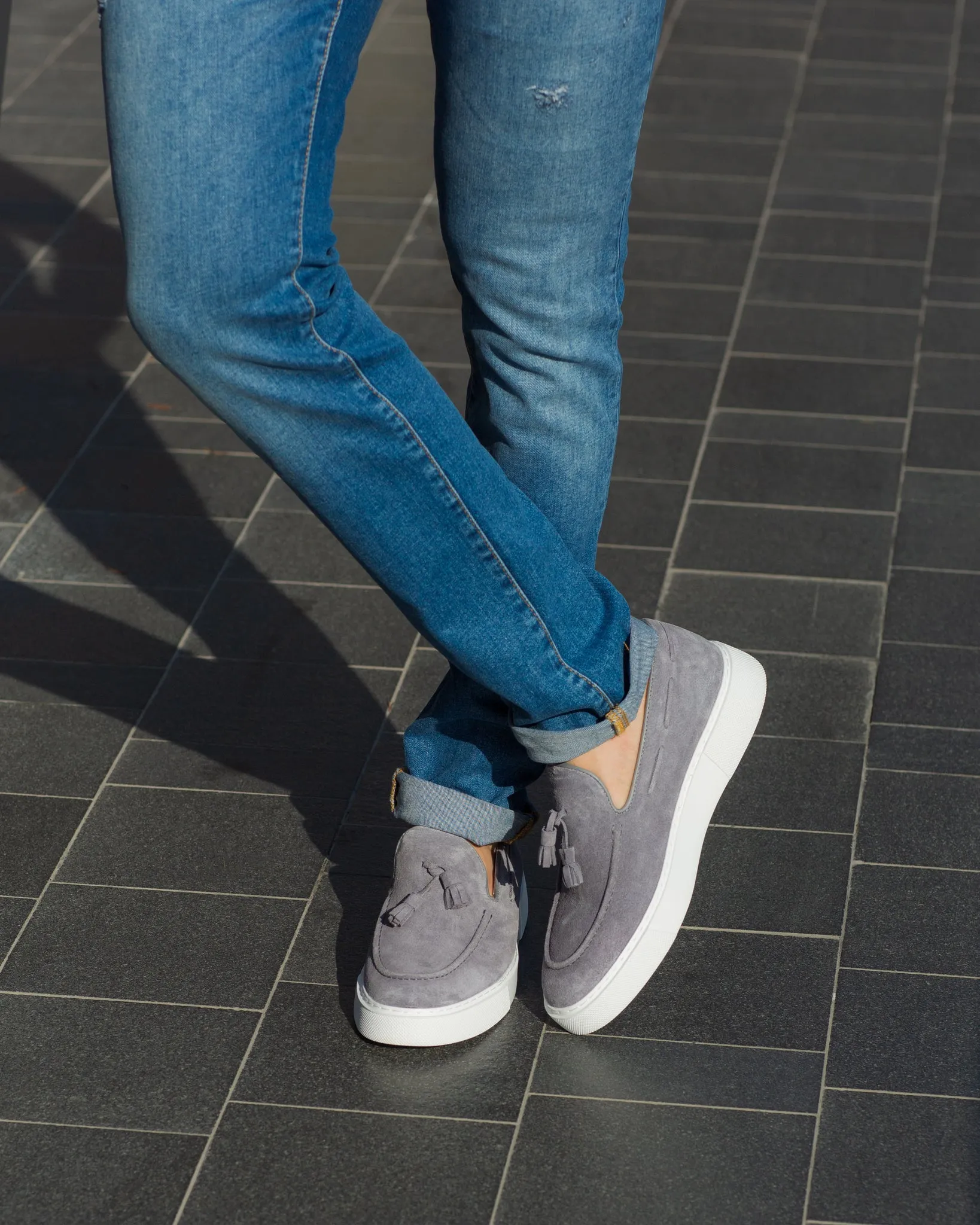 Tassel Loafers Suede Gray