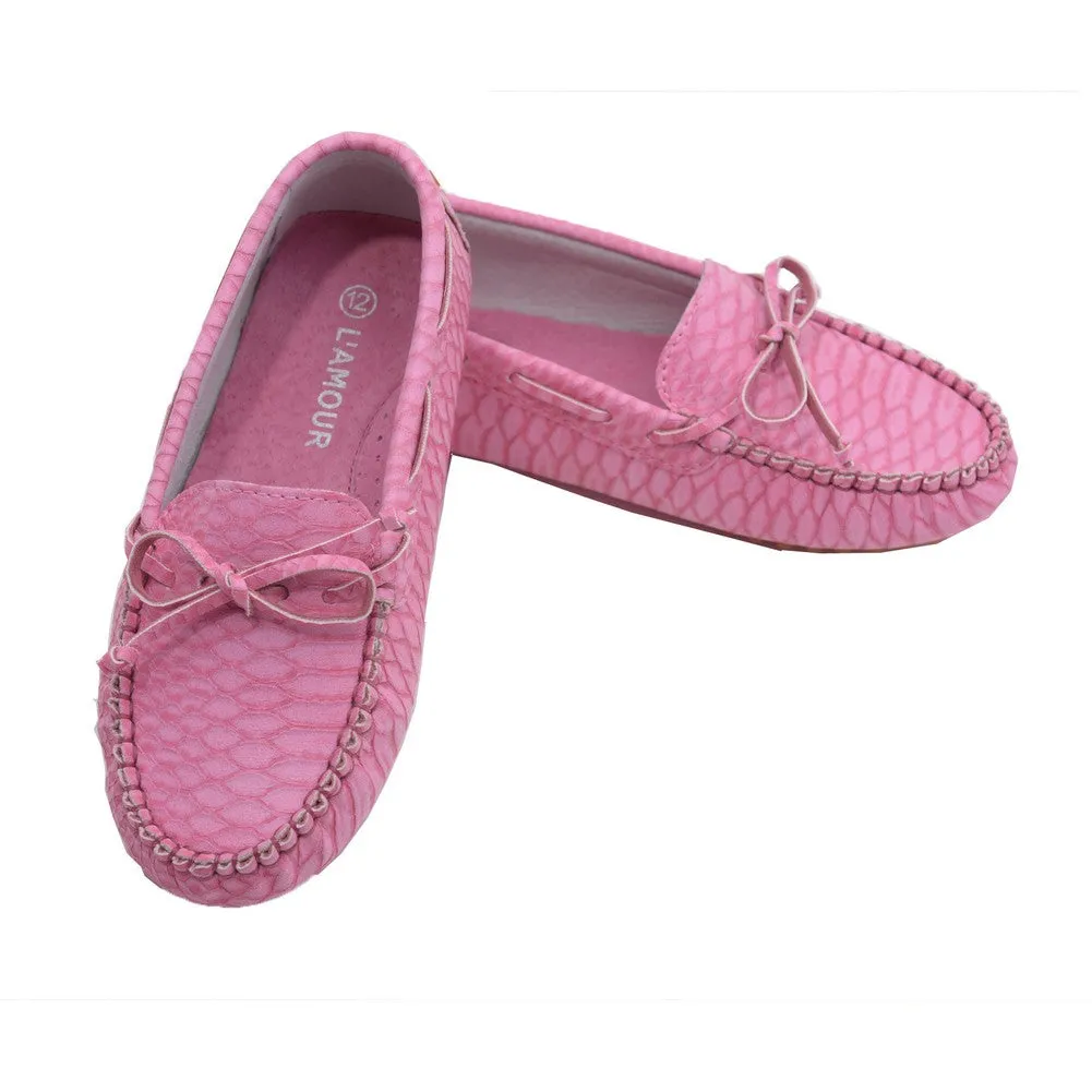 Toddler Girls Fuchsia Bow Leather Moccasin 7-10 Toddler
