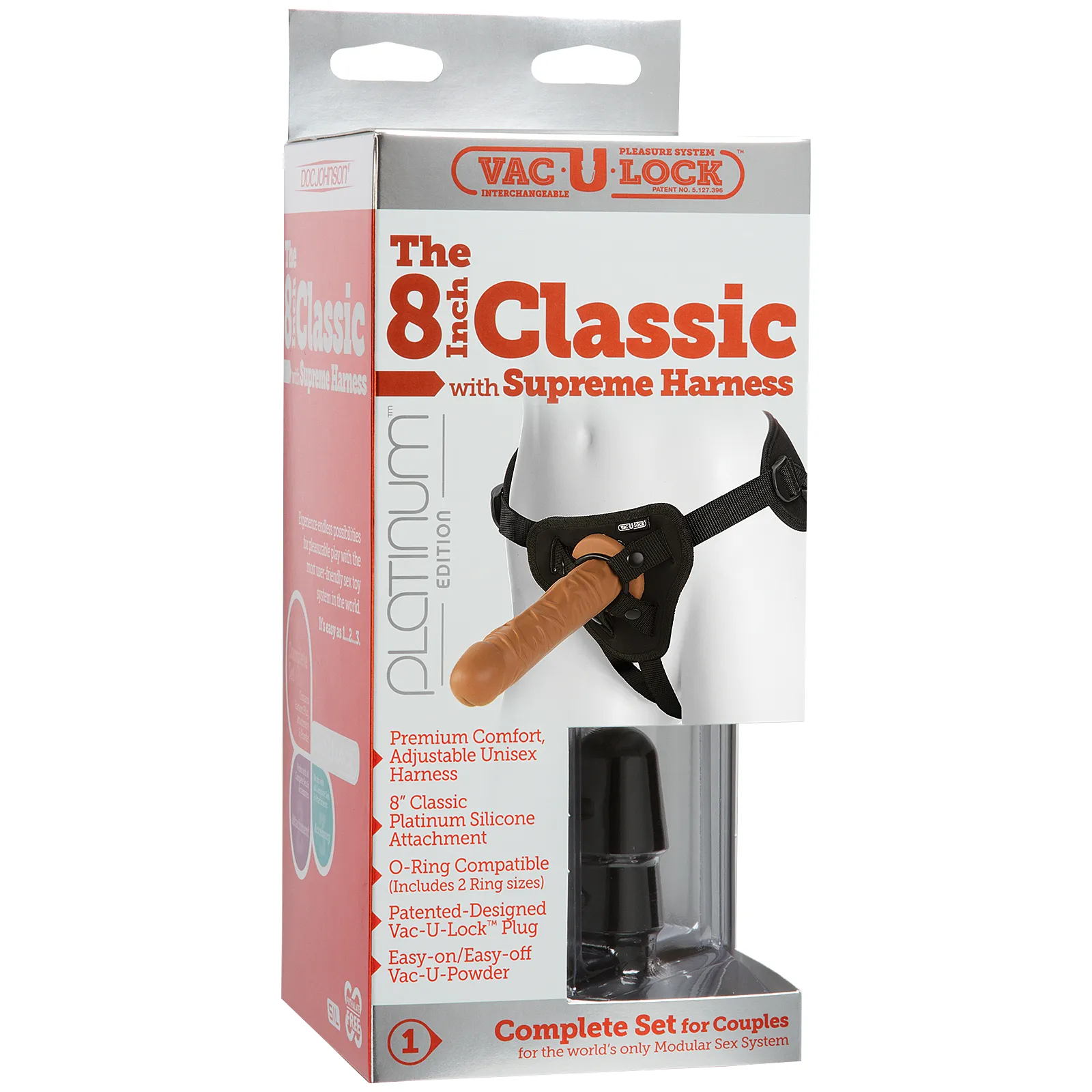 Vac-U-Lock Platinum Edition - The Classic 8" with Supreme Harness - Brown