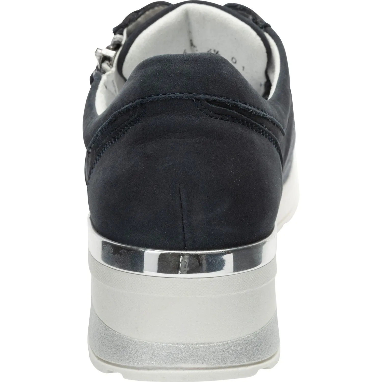 Waldlaufer 939H01 400 217 H-Clara Ladies Marine Blue Leather & Textile Zip & Lace Trainers