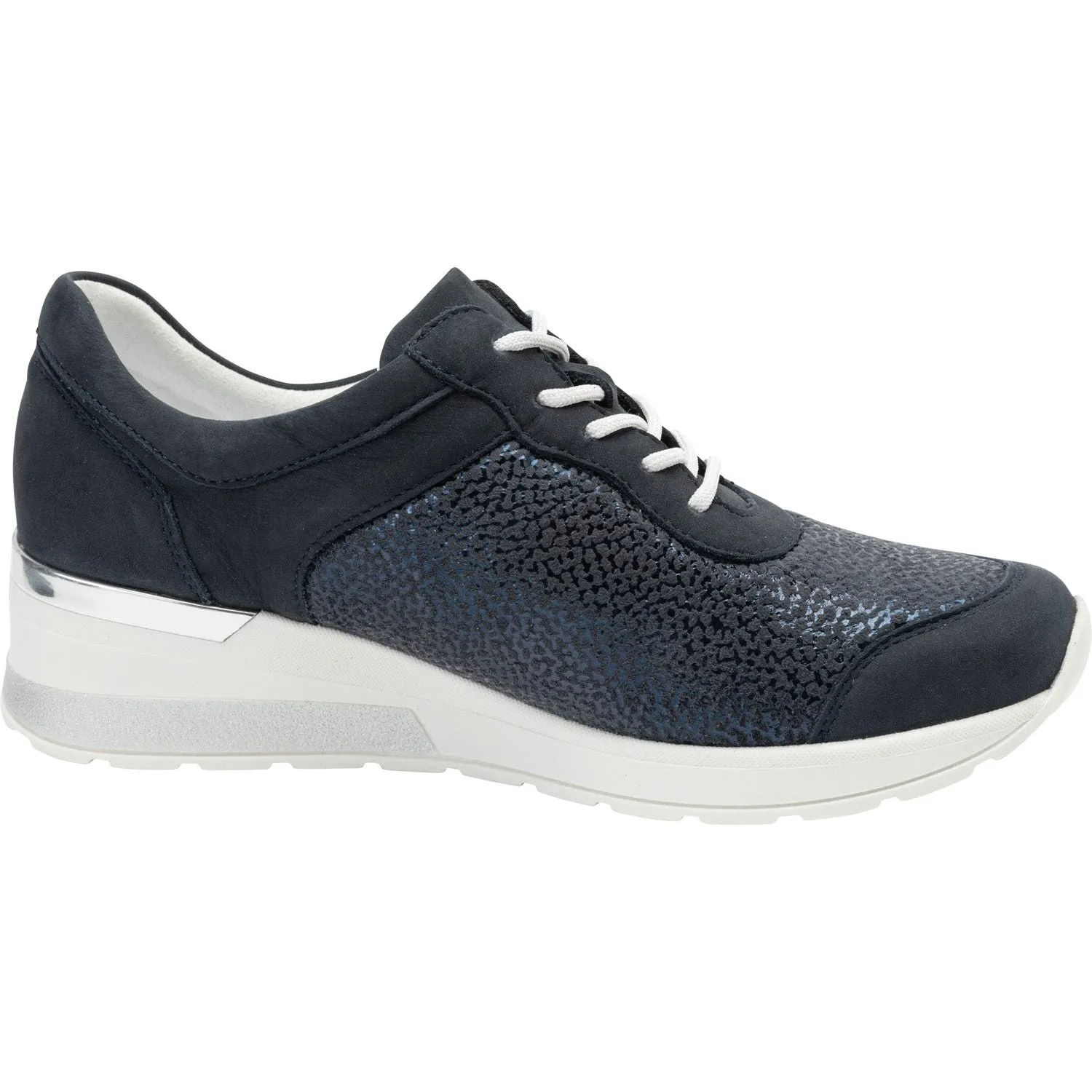 Waldlaufer 939H01 400 217 H-Clara Ladies Marine Blue Leather & Textile Zip & Lace Trainers