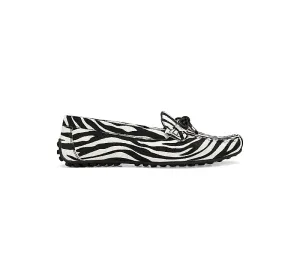 White & Black Moccasins With Bow Detail