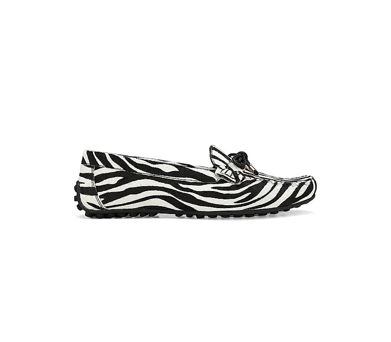 White & Black Moccasins With Bow Detail